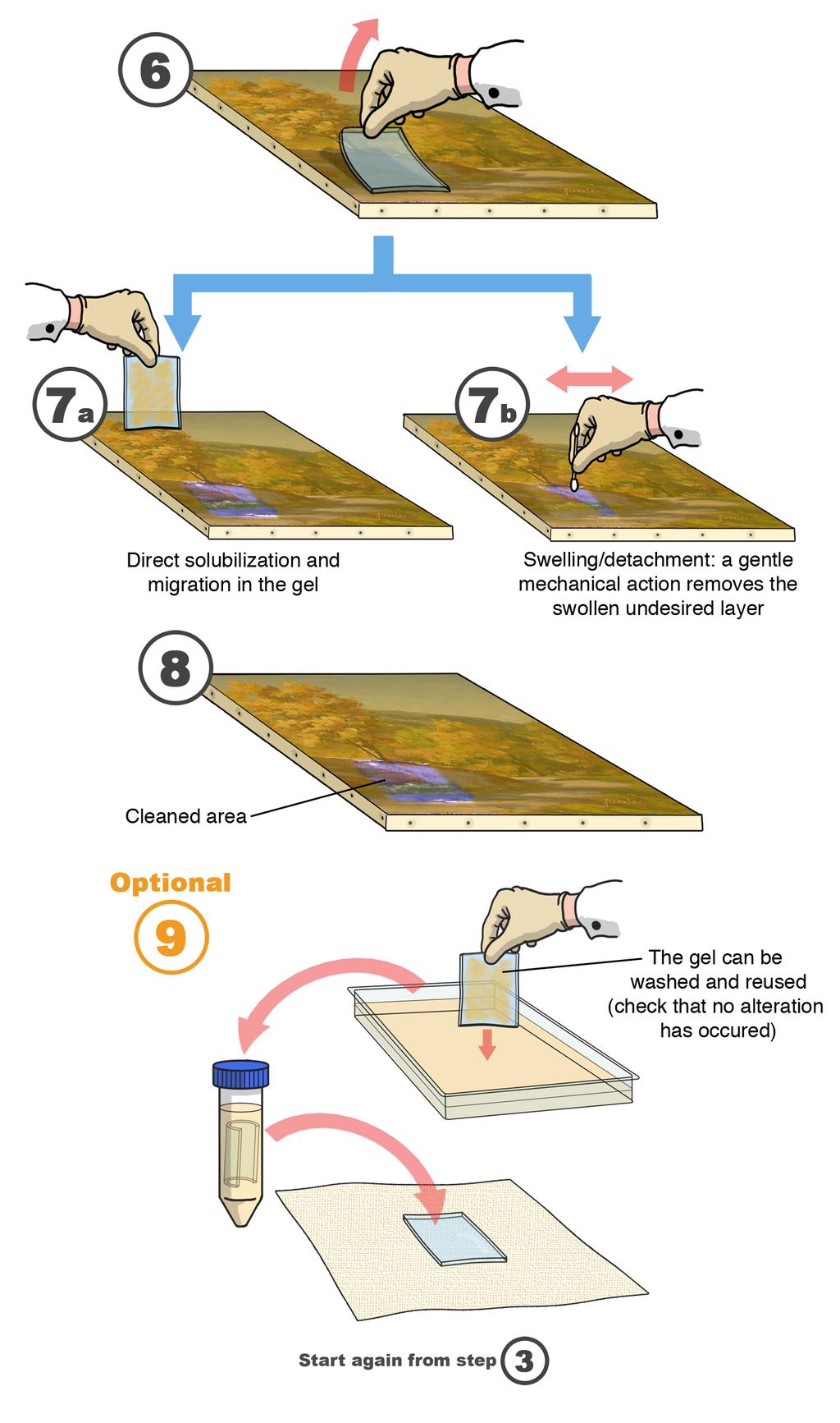 Figure 2b. Applicazione di Nanorestore Gel Dry (caricato con solventi o formulazioni della linea Nanorestore Cleaning ) per la rimozione di rivestimenti polimerici o vernici invecchiate.