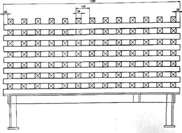 VISTA FRONTALE VISTA LATERALE Nella vista frontale, si possono vedere i listelli di legno da 1300 mm in numero di 5 per strato, interposti ai listelli da 500 mm.