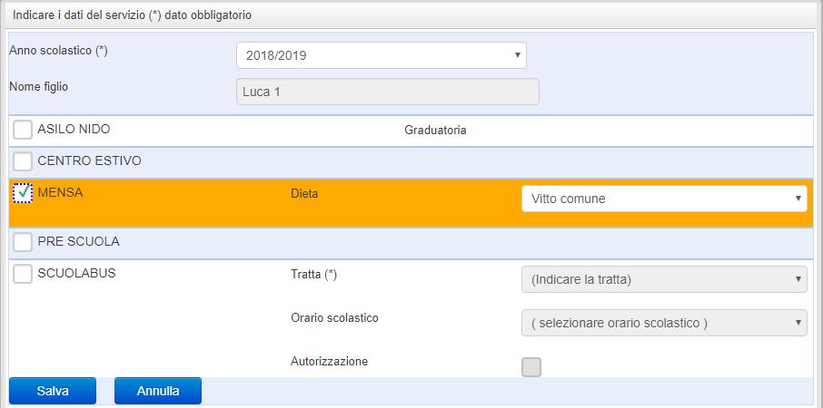 Successivamente, inserite i dati del servizio (o dei servizi) che si desidera richiedere premendo il pulsante Inserimento servizi. Apparirà la finestra a fianco.