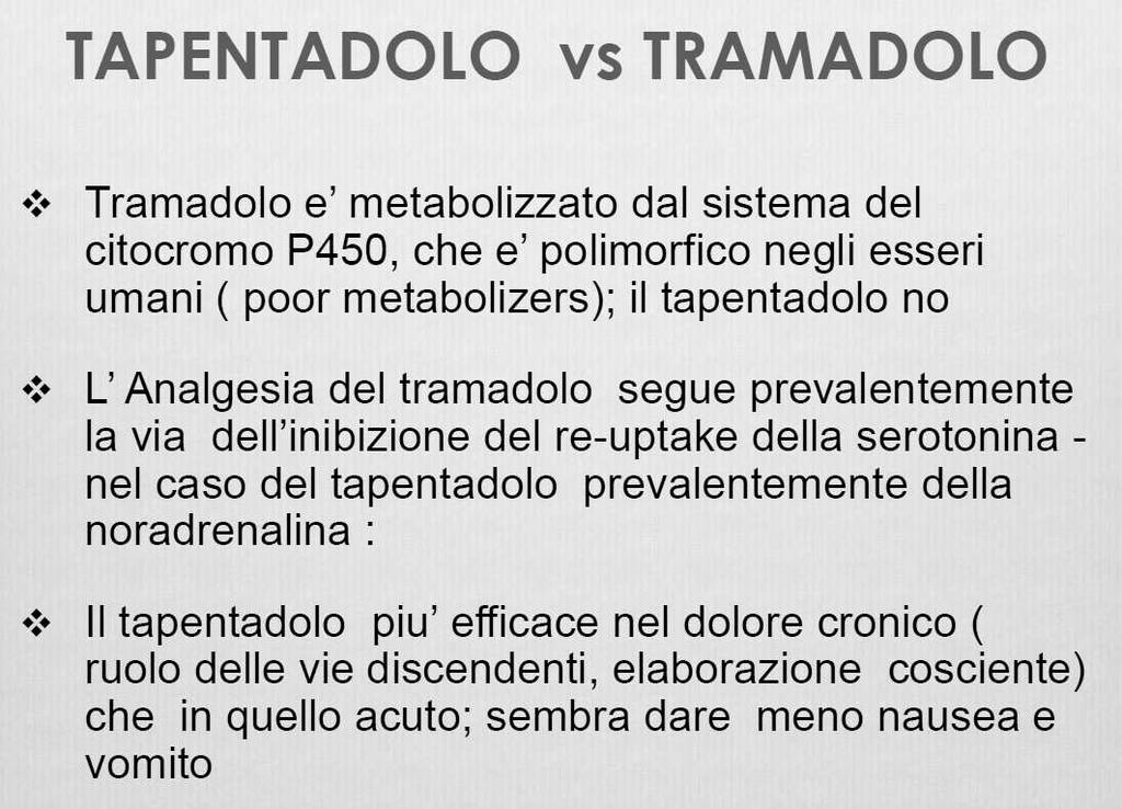 Notaro TRAMADOLO Effetti collaterali Nausea Vomito Sedazione Secchezza fauci Assenza di depressione respiratoria Utilità in pazienti con problemi respiratori, anziani, defedati