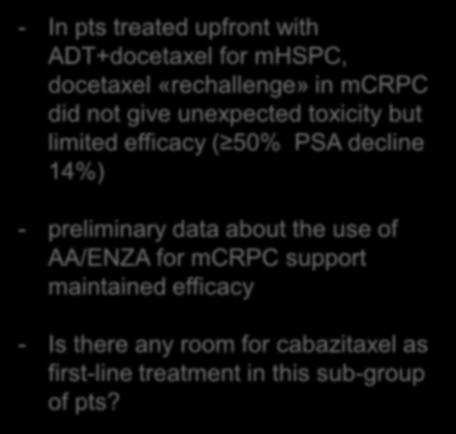 toxicity but limited efficacy ( 50% PSA decline 14%) - preliminary data about the use of AA/ENZA for mcrpc