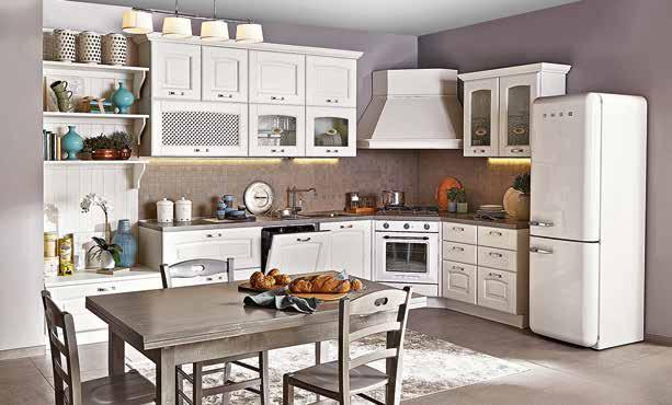 075 50%+30% Cucina componibile in finitura cemento grigio e bianco, disponibile in