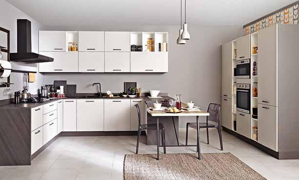 695 50%+25% Cucina componibile in finitura legno bianco e legno grigio, disponibile in