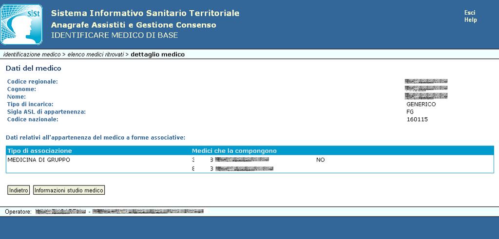 Visualizza medico scelto Attraverso questa funzionalità l operatore sanitario può visualizzare i dati principali del medico e le informazioni sulla scelta effettuata dall assistito identificato.