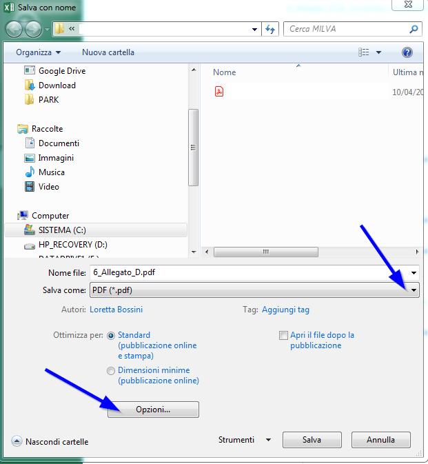 b) Istruzioni per creare un file PDF/A tramite Microsoft Excel 2013 La versione di Microsoft Office 2013, utilizzata in questa