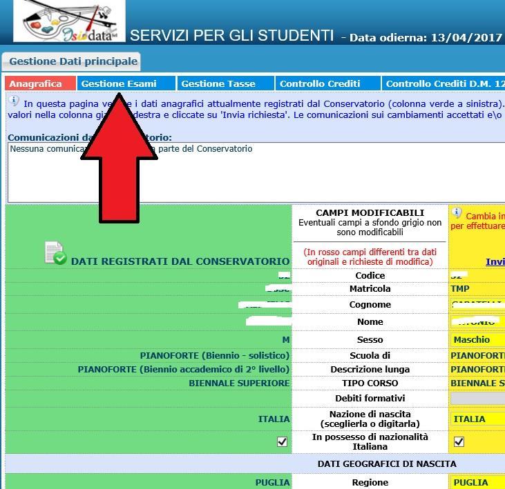 di codice e password, cliccare sul punto 1.Gestione Dati principale.