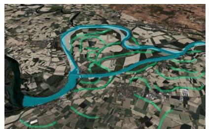 curve paraboliche e tratti rettilinei in modo da limitarlo ad una larghezza massima di 200 m e di ottenere fondali minimi di 2,5 m.