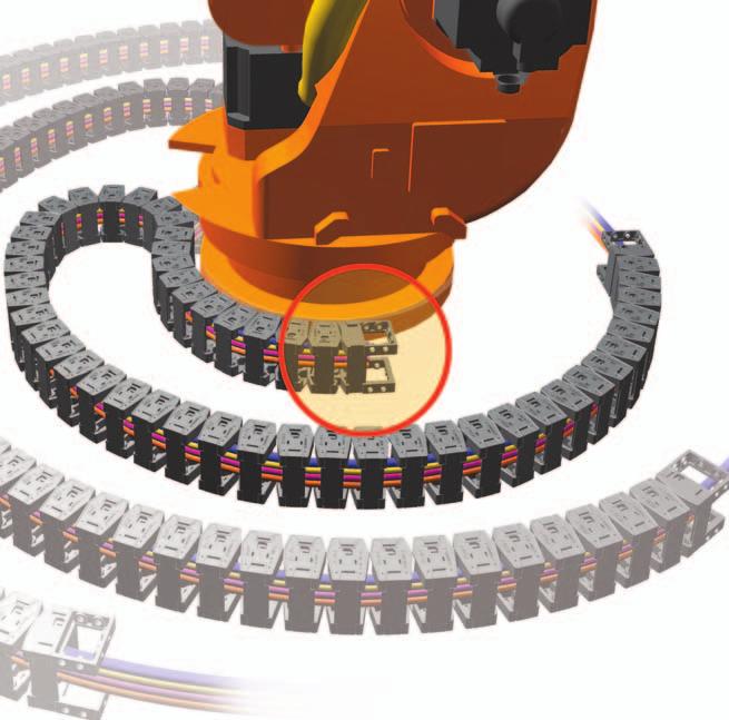 Nome e descrizione La Revolving Chain si utilizza nelle macchine girevoli e nei robot per unire e proteggere i cavi da fattori esterni che