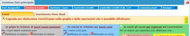 Cliccare su Gestione Esami Dalla seguente videata è possibile rinnovare iscrizioni od effettuare prime iscrizioni.