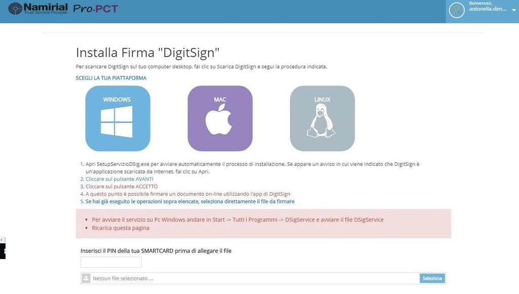 Nel caso di firma in ProPCT, si apre una nuova pagina.