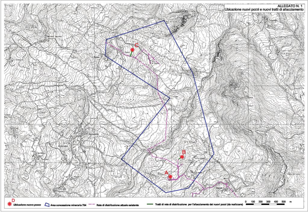 Le tre ubicazioni dei nuovi pozzi, definite con le lettere A, B e C sono state preferite ad altre per una serie di