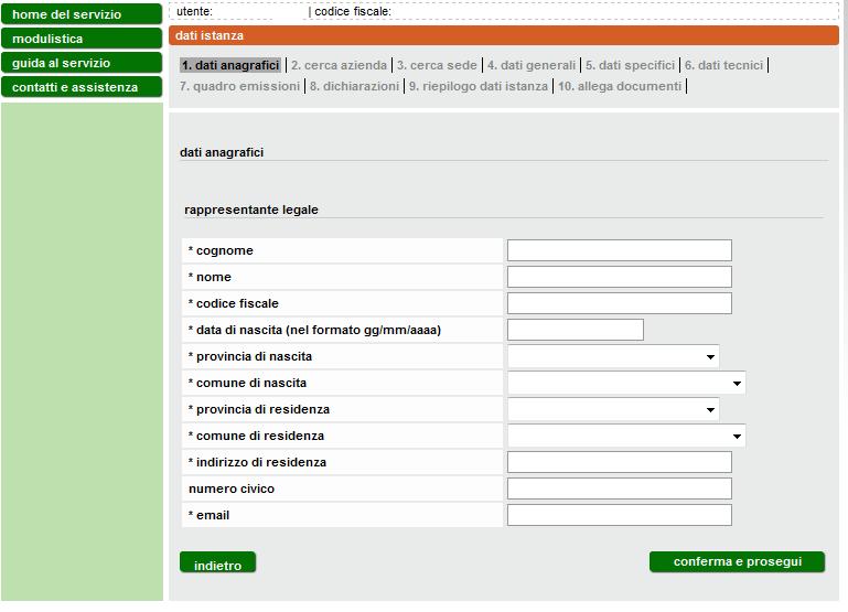 Figura 6 Nel caso in cui l accesso sia avvenuto come soggetto delegato (Figura 7), si richiede di inserire sia i dati del delegato che quelli del legale rappresentante.