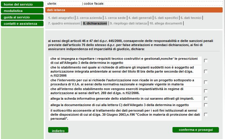 3.6 Dichiarazioni Leggere attentamente le dichiarazioni e apporre il segno di spunta accanto ad