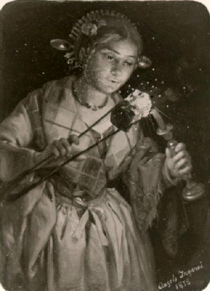 Figura femminile di contadina che accende una candela con un tizzone Inganni Angelo Link risorsa: http://www.