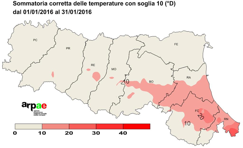 Soglia 10 C da inizio anno La sommatoria gradigiorno è utilizzata per quantificare l