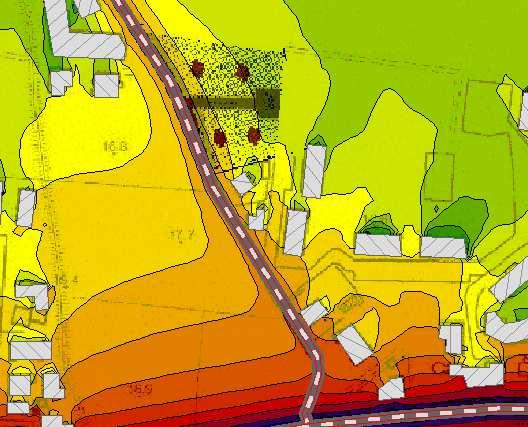 Figura 5- Distribuzione dei livelli nelle condizioni attuali Come si vede dalla tabella 4 e dalla figura 5 i livelli presenti presso l area attualmente sono inferiori ai limiti assoluti per l area in