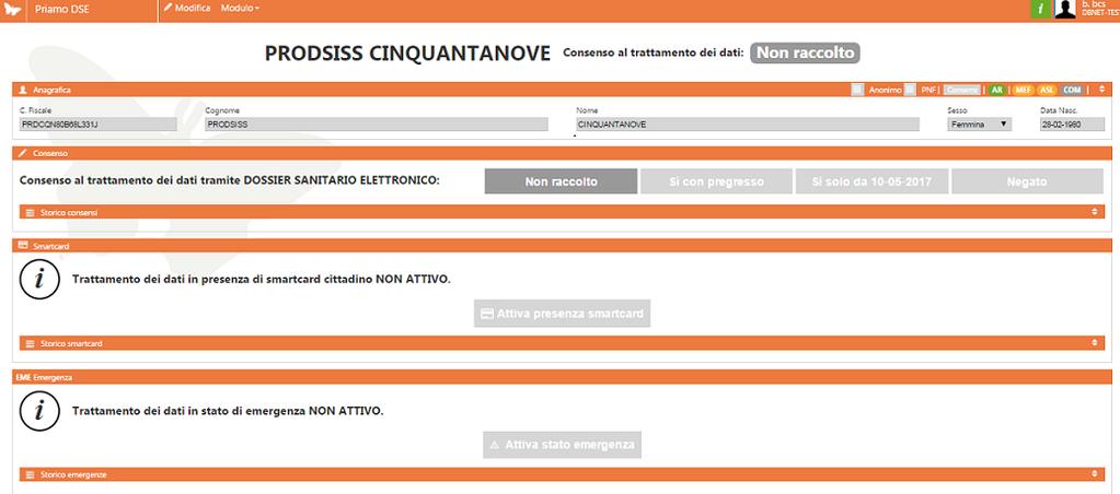 Accesso al Dossier in stato «EMERGENZA» L interfaccia per la gestione dello stato del