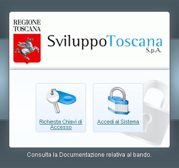 La pagina iniziale I due bottoni della pagina iniziale del sistema: Richiesta chiavi di accesso: per compilare il modulo di richiesta