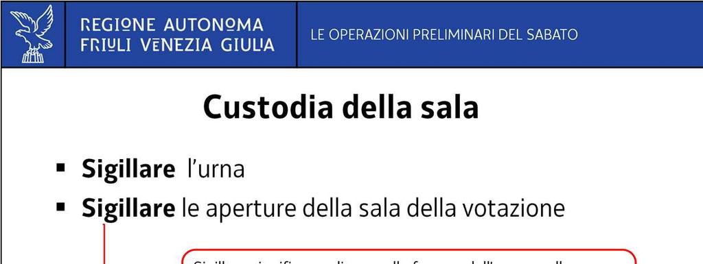 Concluse le operazioni del sabato, il presidente sigilla l urna, la scatola con le schede autenticate e la busta con le schede non autenticate e