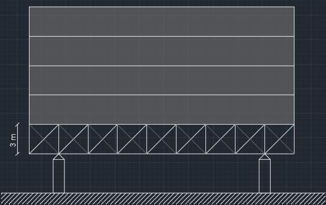 Il solaio riporta quindi un dimensionamento tridimensionale di 27m x 27m x 3m (x,y,z) con vincoli posti internamente ad una distanza dal bordo di 3m x