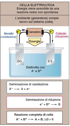 Celle elettrolitiche Se si opera la trasformazione opposta, da energia elettrica ad energia chimica, si realizza invece un processo chiamato ELETTROLISI, caratterizzato