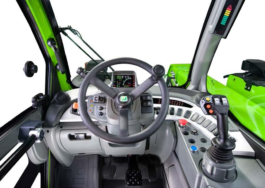 4 Cabina standard La cabina più ampia della categoria 1. Joystick con inversore (duplicato al volante): ergonomico e facile da usare. 2. Sistema di ventilazione riscaldamento/raffreddamento efficace.