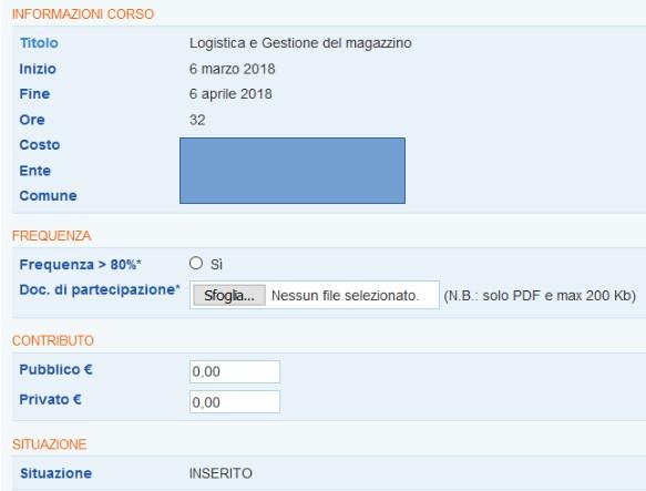 Cliccando sull icona a sinistra del corso così selezionato, si accede ad una scheda che riporta le informazioni di