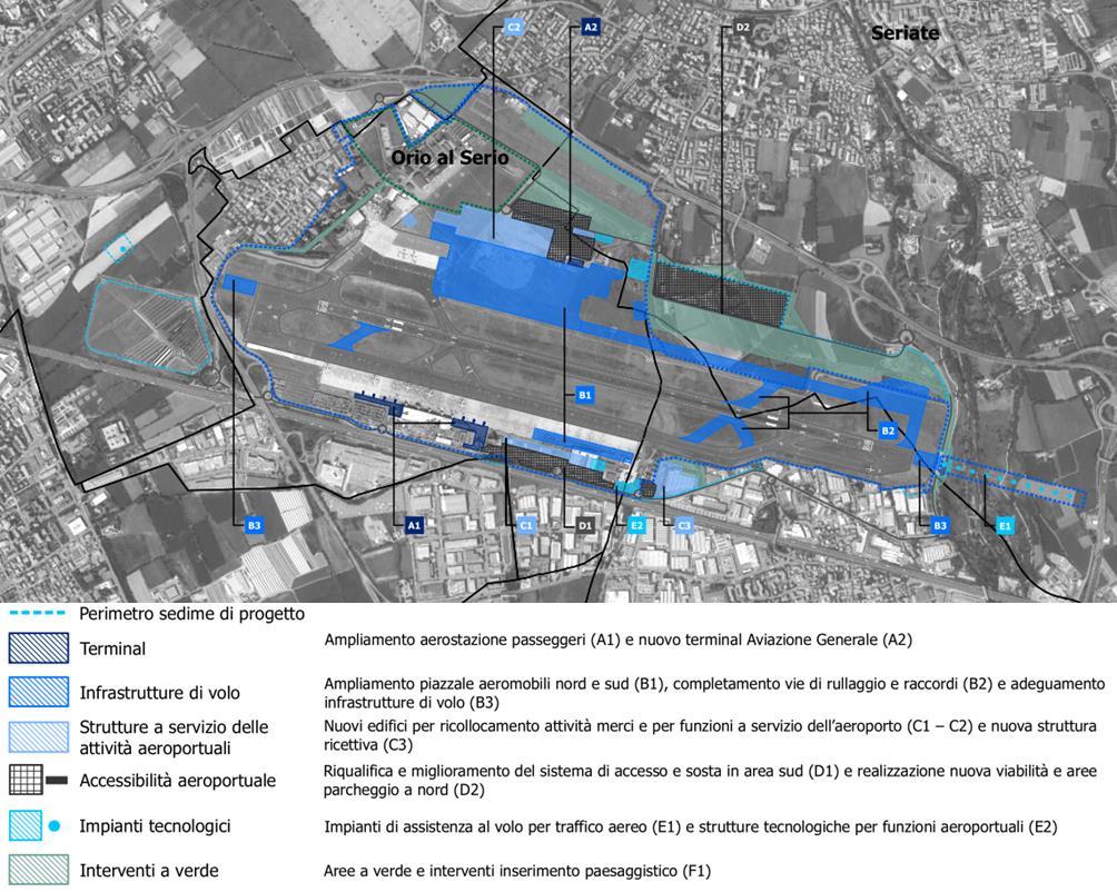 Figura 7-1 Piano di sviluppo aeroportuale 2015-2030: Interventi ed opere oggetto di procedura VIA Il quadro di raffronto tra le strategie che la Società di gestione intende adottare per il