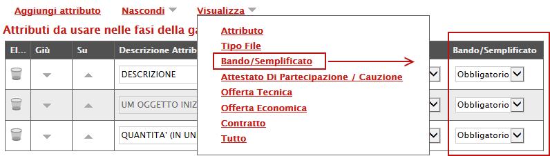 Elimina Attributi Sulla prima colonna è presente l icona del cestino per eliminare eventuali attributi se