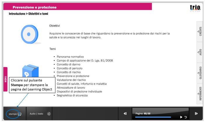 Learning Object dal menu a sinistra (visionabile cliccando su MENU).