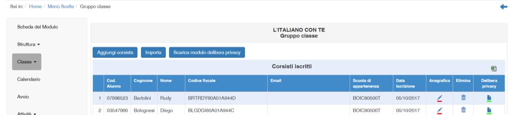 Una volta caricato il file, sarà possibile accedere alla compilazione della scheda anagrafica del