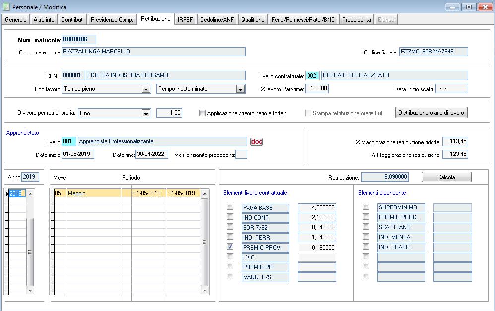 Conseguentemente i valori retributivi saranno riproporzionati sulla base della progressione percentuale impostata in tabella Apprendisti.