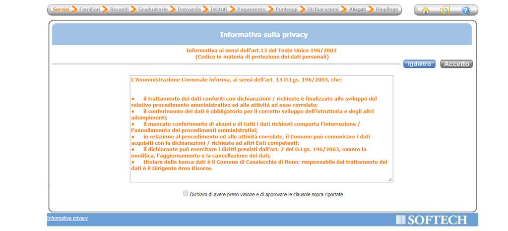 Mettere il flag su Dichiaro di aver preso visione e di