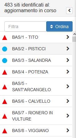 6. Lista dei Siti La possibilità di ricercare un sito per comune o codice regionale o consultare l elenco completo. 6.