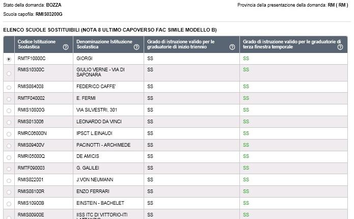 L aspirante seleziona la scuola da sostituire ed il bottone aggiungi: L aspirante digita il codice meccanografico della scuola di interesse e: - se la scuola è valida nell anno scolastico 201617 - se