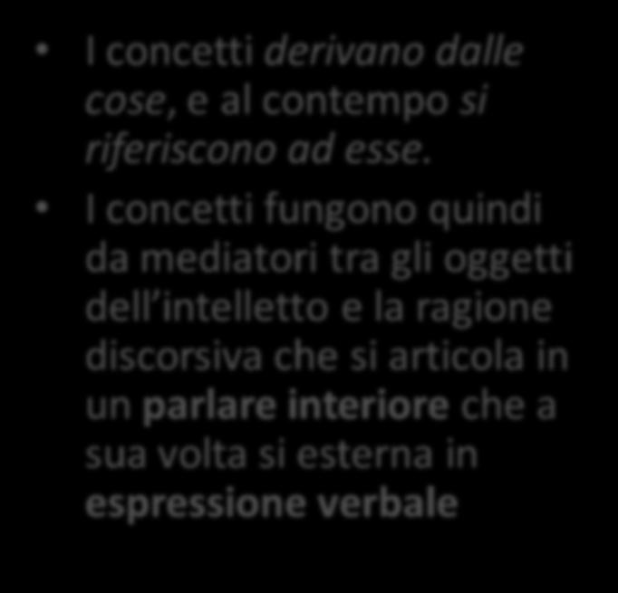 OGGE TTI C ONCETTI E S PR ES S IONI VE R BALI I concetti derivano dalle cose, e al contempo si riferiscono ad