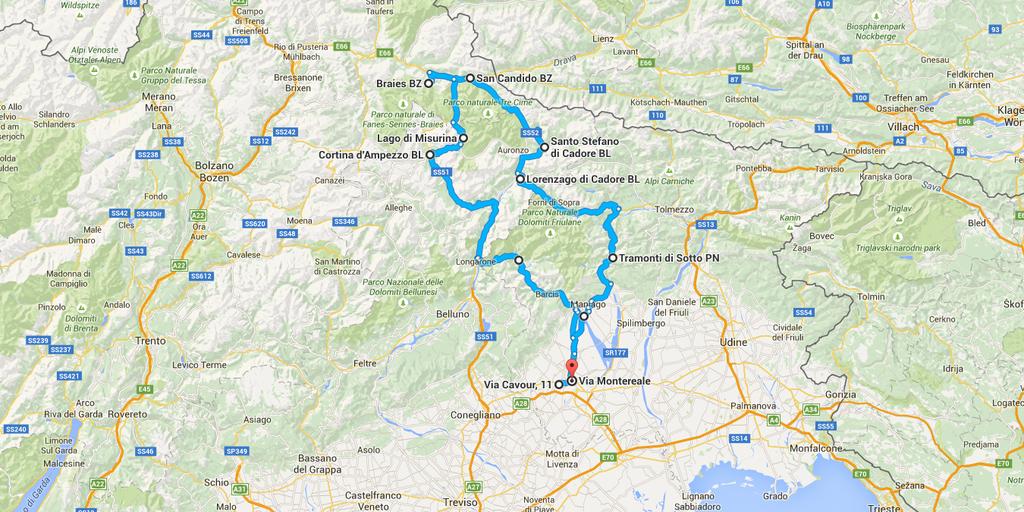 da Via Cavour, 11, 33080 Porcia PN a Via Montereale, 33170 Pordenone PN In auto 351 km, 6 h 54 min DOLOMITI TOUR