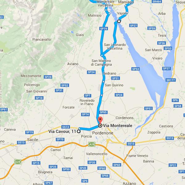 4. Svolta leggermente a destra e imbocca Corso Italia/SS13 Continua a seguire la SS13 3,6 km 5. Svolta a sinistra e imbocca Via Montereale/SR251 Continua a seguire la SR251 5,3 km 6.