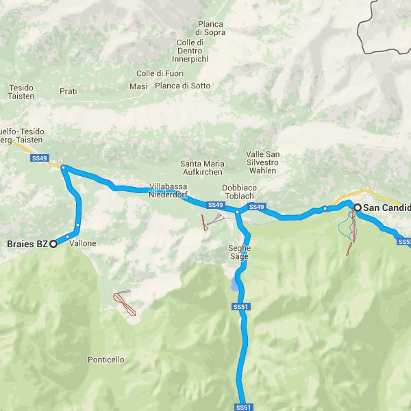 Svolta a destra e imbocca Frazione Ferrara 5 m Braies BZ 30,4 km/32 min 36. Procedi in direzione sud su Frazione Ferrara 5 m 37.