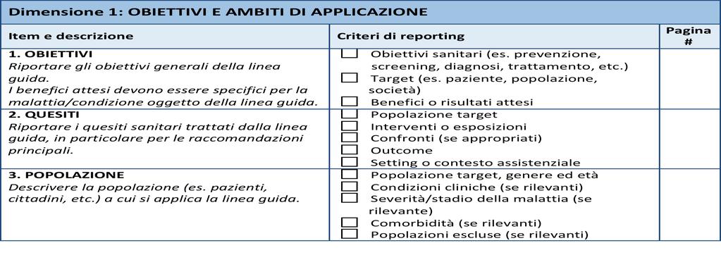 AGREE Reporting Checklist Allegato B manuale operativo Dimensione 6 La