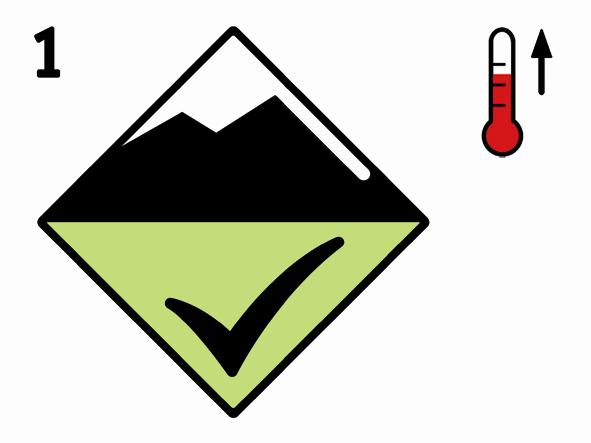 un TERMOMETRO E FRECCIA IN ALTO - ICONE DELLE TEMPERATURE: che indicano la tendenza delle temperature in atto rispetto il giorno precedente.