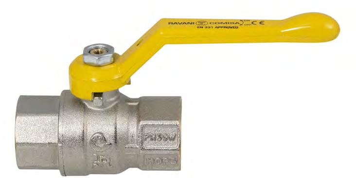 Ball valve intended for domestic and commercial systems which are not directly underground, but placed inside or outside the buildings, powered with gas of first, second and third family (as