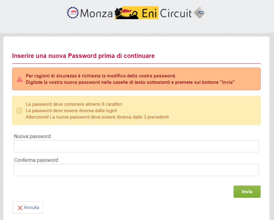 Modifica Password e dati di registrazione Per motivi di sicurezza, quando verrà