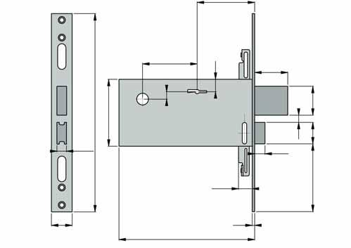 25 B 6,5,5 2,5 240 9 5 8 8,7 26 82 66 40 A A B Entrata/Backset mm N chiusure Nr looking point Versione unificata per aste interne ed esterne Standardized version for both internal and external rods