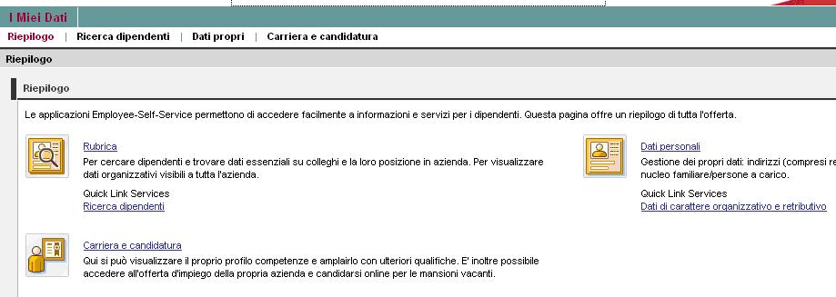 Scheda RIEPILOGO La scheda Riepilogo serve da indice e contiene le icone che corrispondono alle schede presenti nella parte superiore dello schermo e i link a tali