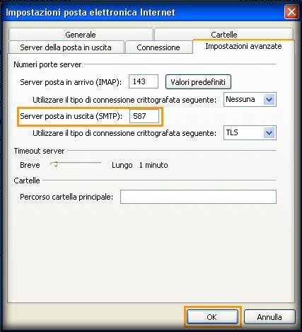 Nel campo Server posta in uscita (SMTP) inserire