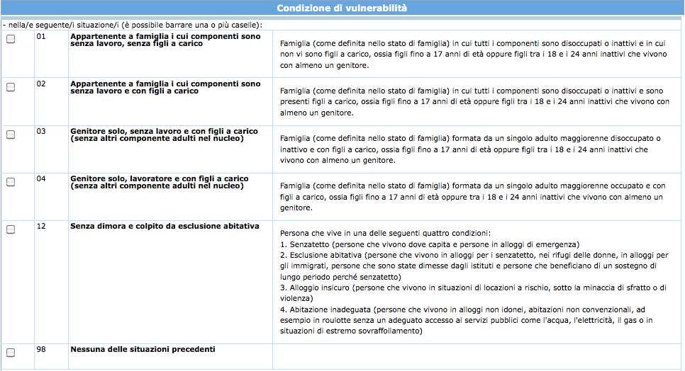 Se per il richiedente non esiste nessuna delle condizioni specificate, deve flaggare l ultima casella relativa a: Nessuna delle situazioni precedenti.