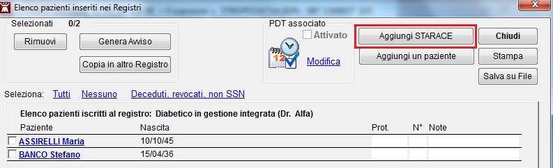 Cliccare sul pulsante per ricercare ed inserire altri pazienti nel registro Compilazione scheda Arruolamento progetto diabete L inserimento del paziente nel progetto