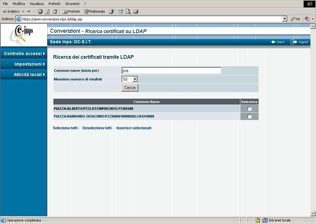 Invece, per inserire un nuovo delegato, una volta selezionato il pulsante, si accede alla pagina di ricerca del nominativo tramite LDAP sul repository dei certificati emessi da INPS, mostrata in