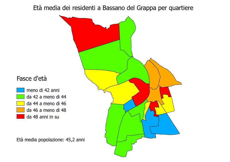 48. Distribuzione percentuale dei residenti per classi d'età e quartiere.